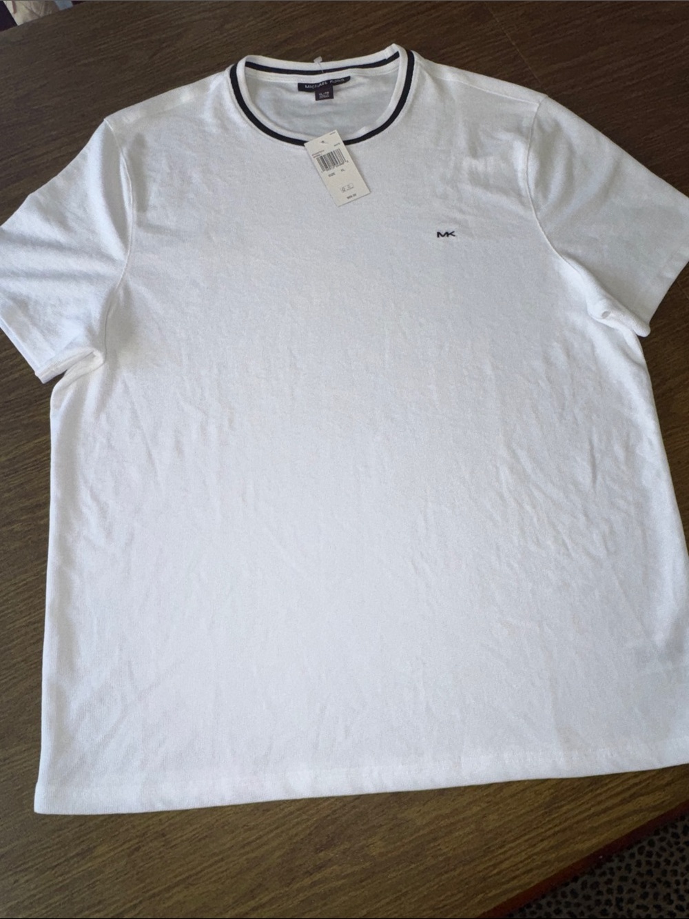 Michael Kors White Tee with Navy Trim Short Sleeve Crewneck NWT